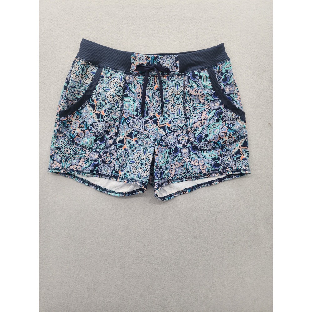 St John's Bay Active Womens Paisley Athletic Shorts Blue Floral Gym Size M